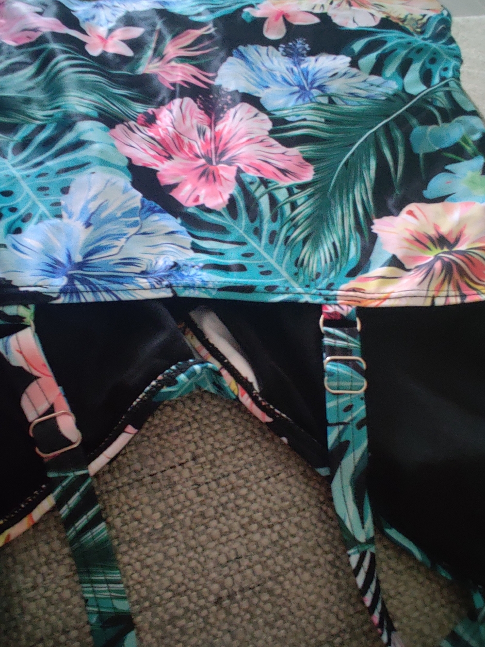Tropical Floral Tankini Top - Black with Pink & Teal Flowers Sz L - Picture 3 of 3